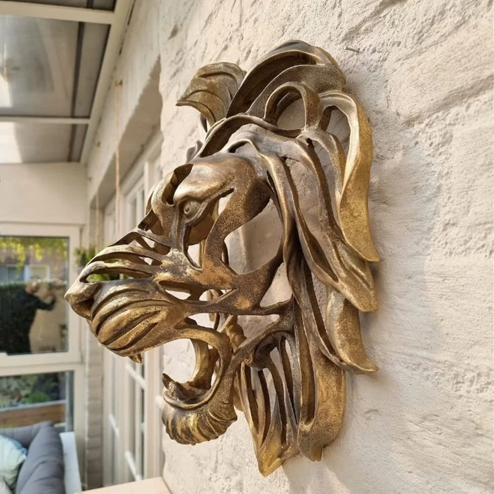 Rare Find Large Lion Head Wall Mounted Art Sculpture Gold Resin Lion Head Art Wall Luxury Decor Kitchen Wall Bedroom dropship