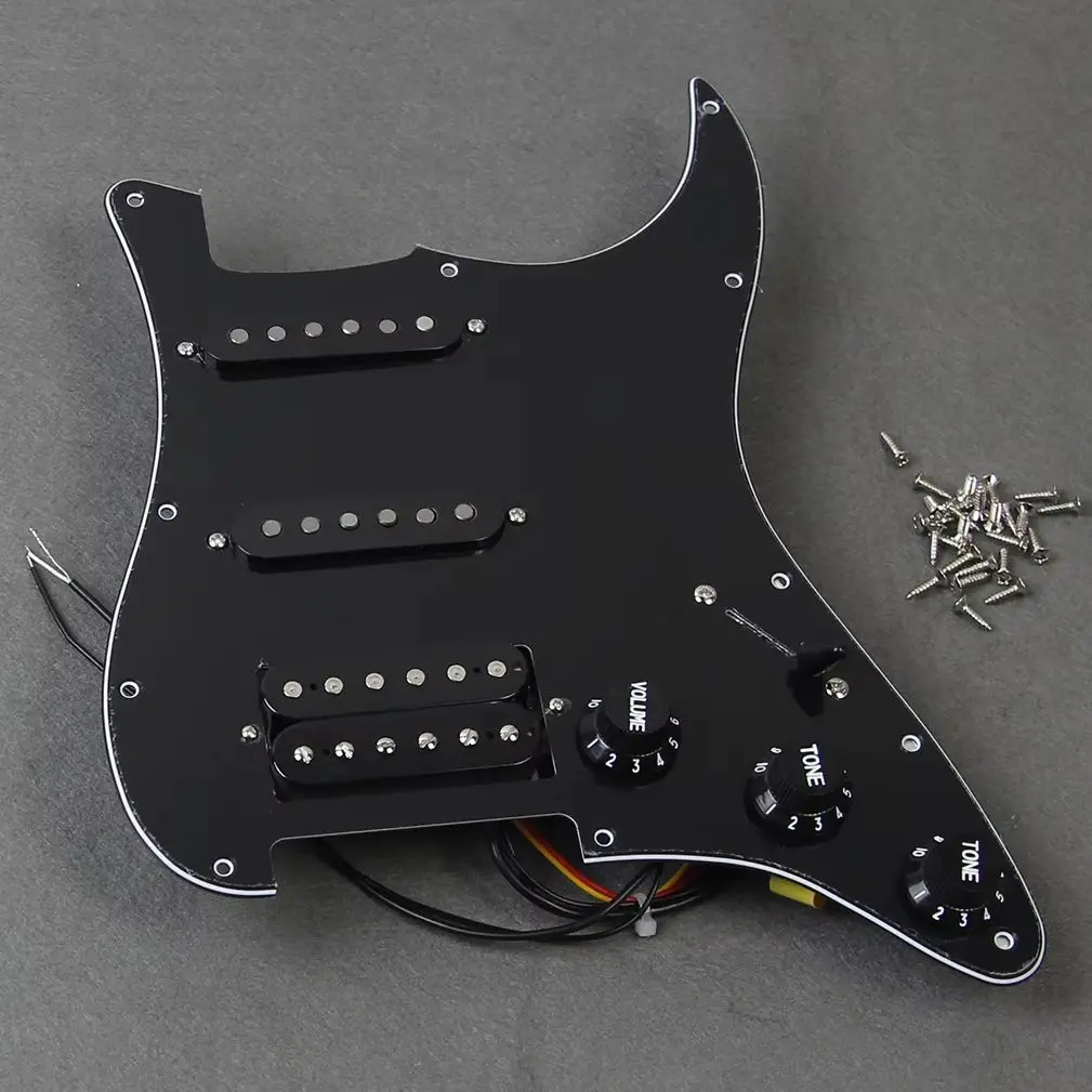 FLEOR Black 3ply Prewired Loaded Guitar Pickguard Alnico 5 Single Coil- Humbucker Pickups for ST HSS SSH 11-Hole Guitar Parts