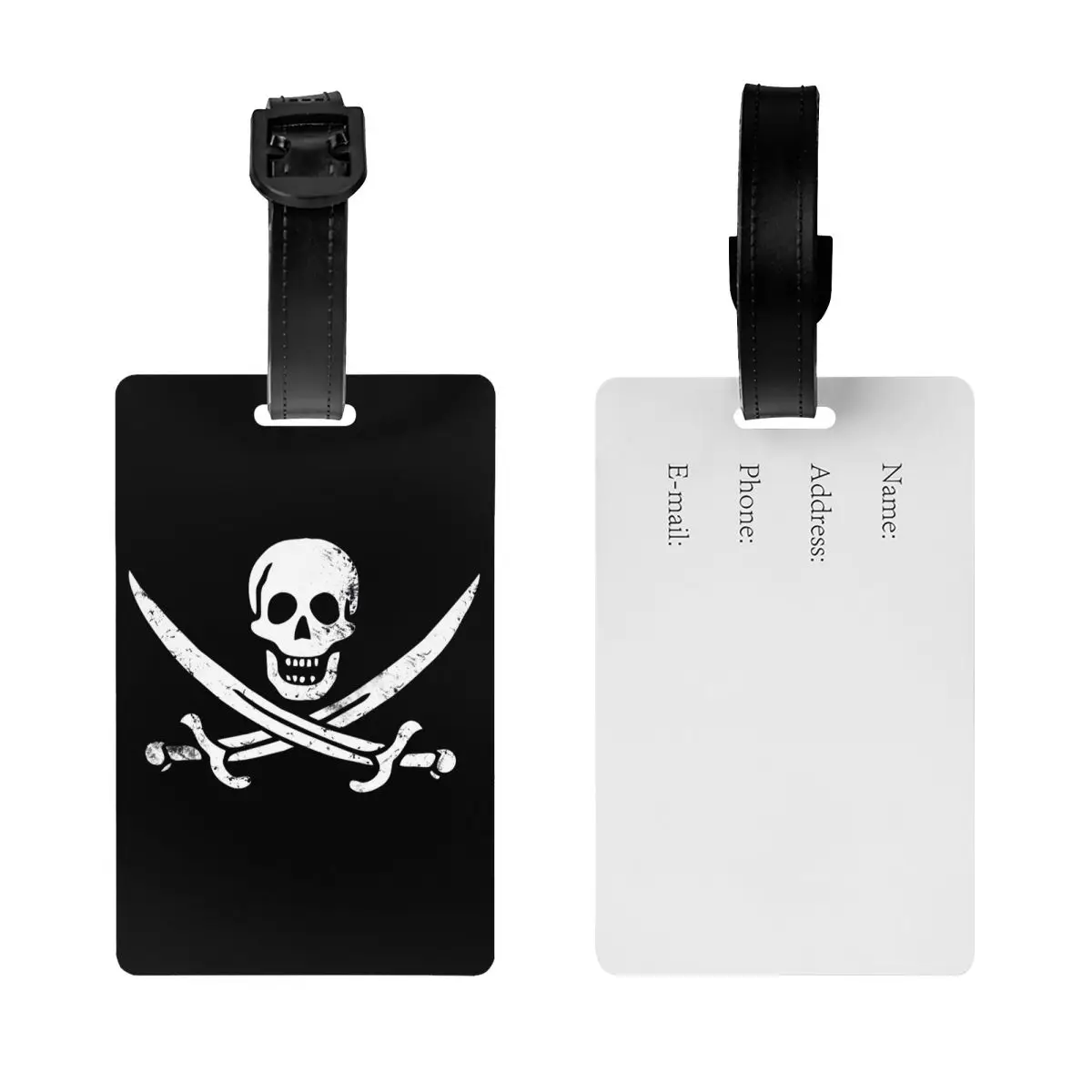 ป้ายกระเป๋ากระดูกกระโหลกและกระโหลกแบบ Jolly Roger พร้อมนามบัตรเพื่อความเป็นส่วนตัวสำหรับกระเป๋าเดินทางแบบกำหนดเอง