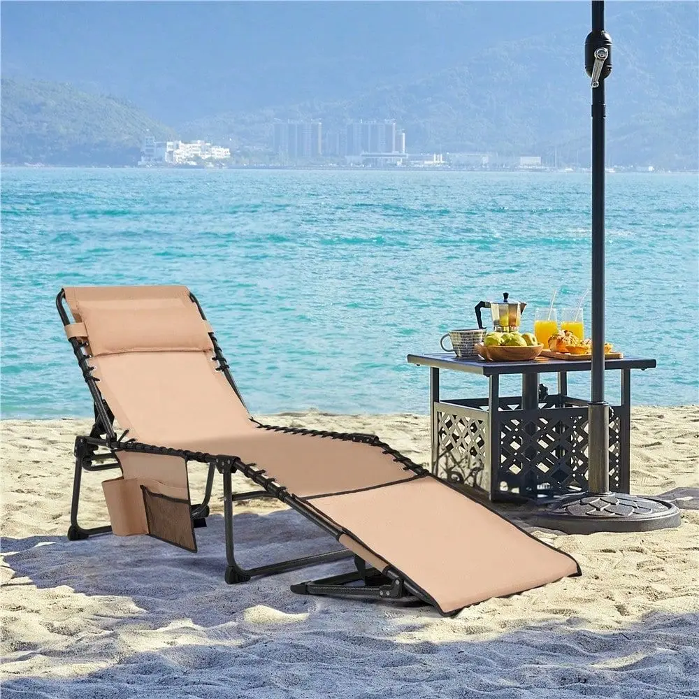 

Outdoor Chaise Lounge 5Position Adjustable Tanning Chair Folding Sunbathing Chair With Face Hole And Storage Bag Extended Porta