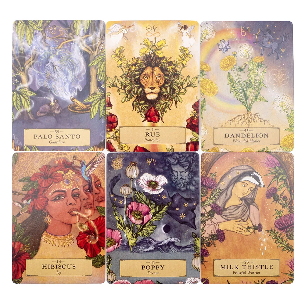 Herbal Astrology Oracle Board Game Deck 55 Cards for Alchemizing Ancient Plant Healing and Astrological Wisdom 10.4x7.4cm