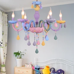 Crystal Chandelier Macaron Color Droplight Children Room Lustre Cristal Creative Fantasy Girl Princess Luminaire Light Fixtures