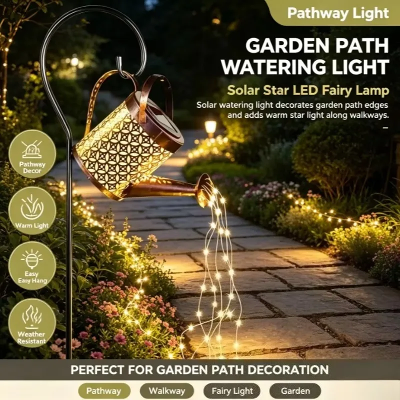 Solar Watering Can Light Outdoor Patio Garden Fairy String Yard Lawn Courtyard Villa Landscape Wedding Party Celebration