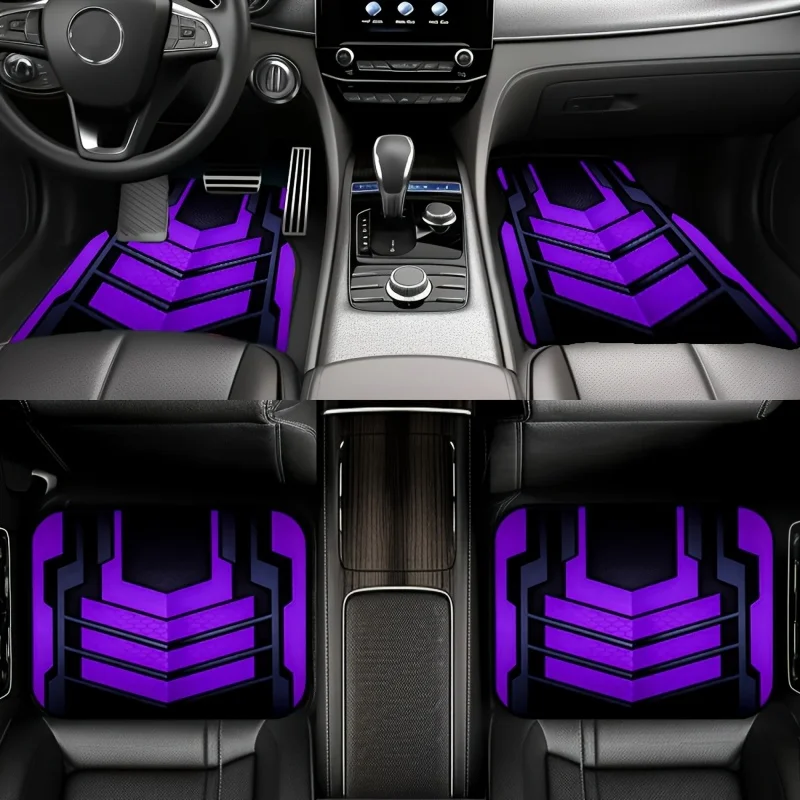 4pcs Purple Mecha-Style Car Floor Mats Set, Suitable For Most Vehicle Models – Practical & Stylish! Unique Prints To Enhance You