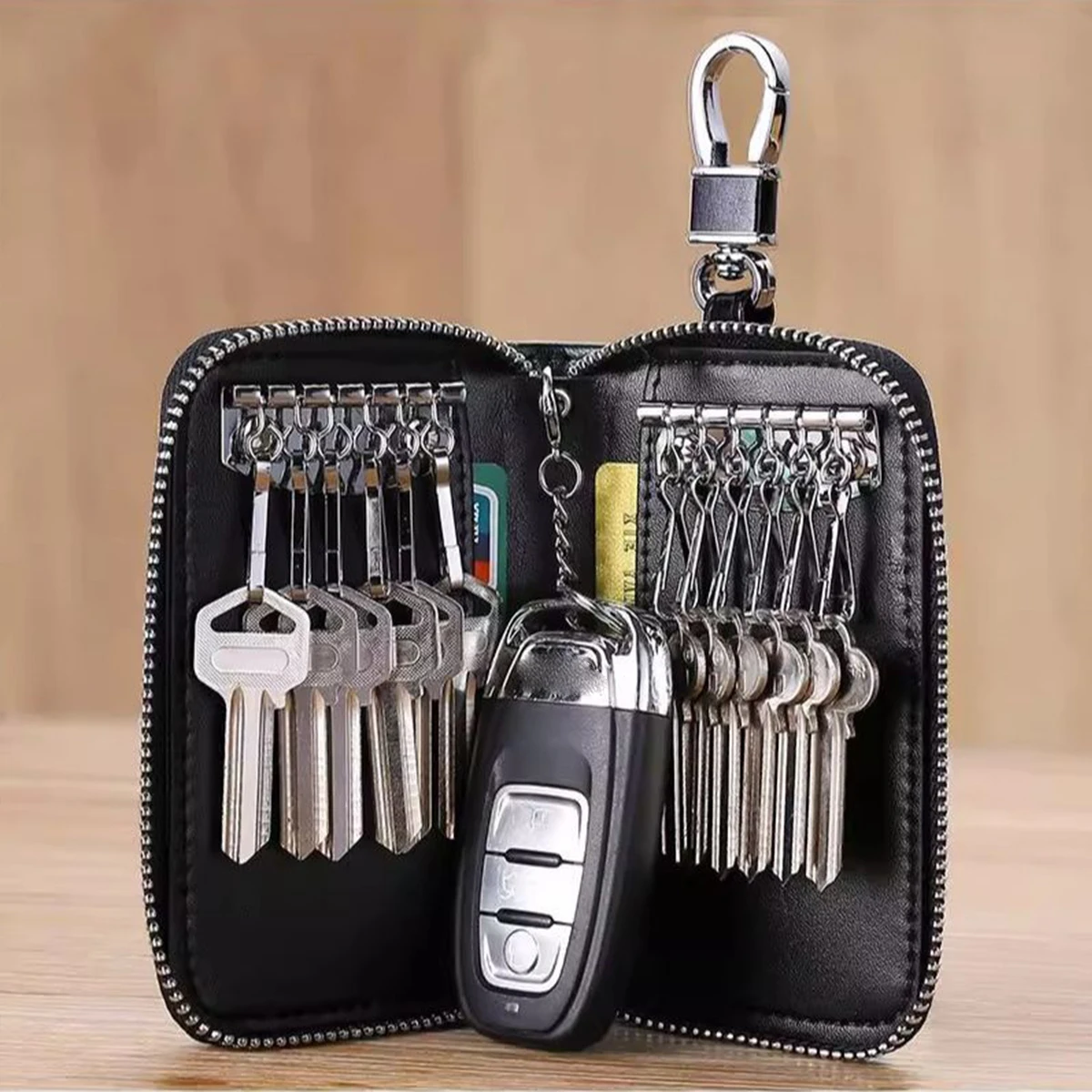 حقيبة مفاتيح محمولة من البولي يوريثان لمقطورة الخصر للرجال وغطاء حماية مفتاح التحكم عن بعد شامل مع منظم تخزين المفاتيح بسحاب