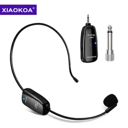 XIAOKOA-auriculares con micrófono Inalámbrico UHF, 2 en 1, con rango de 50M, recargables, para amplificador de voz, para enseñar