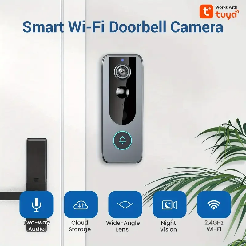 

Видео беспроводной дверной звонок + звонок, удаленный мониторинг через приложение, двусторонний голосовой домофон, обнаружение движения, водонепроницаемость IP65, зарядка через USB