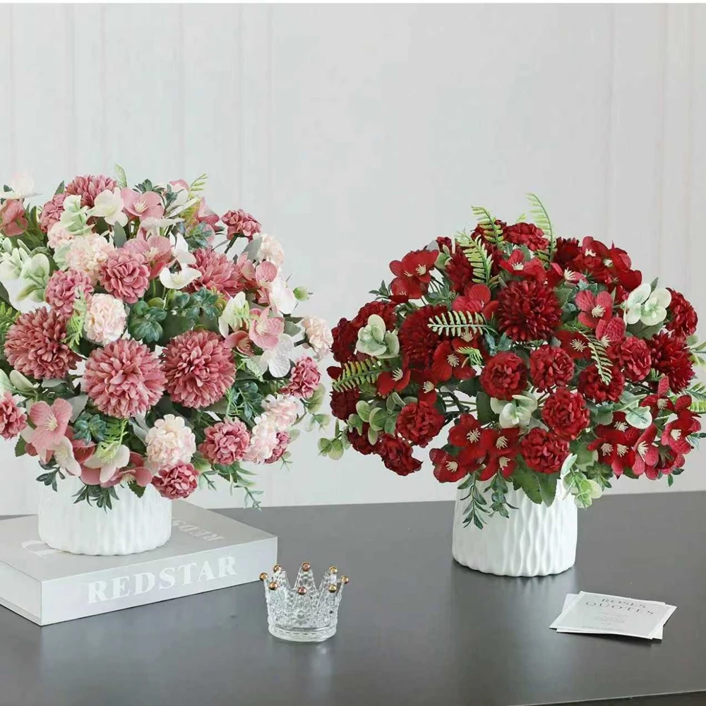 6-teiliges Set Künstliche Seidenblumen Hortensie Chrysantheme Hochzeitsbrautstrauß Heimdekoration Festliche Outdoor-Garten-DIY-Bastelprodukte – Detail 6