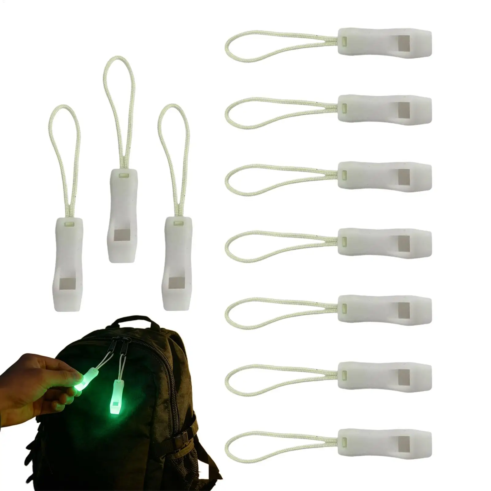 10pcs Glowing Lanyard Zipper Pull Hiking Whistle Portable Loud Sound Safety Survival Tool For Camping Hiking Kayaking Fishing