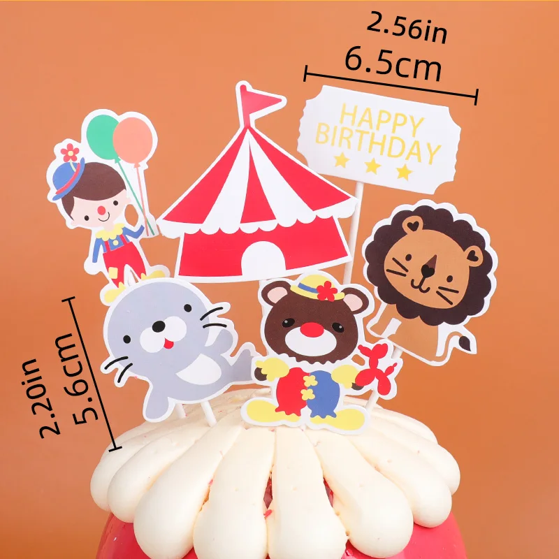 Décoration de gâteau de cirque, Clown, animaux de cirque, Lion, éléphant, singe pour enfants, décorations de gâteau de fête de 1er anniversaire, thème coloré  15