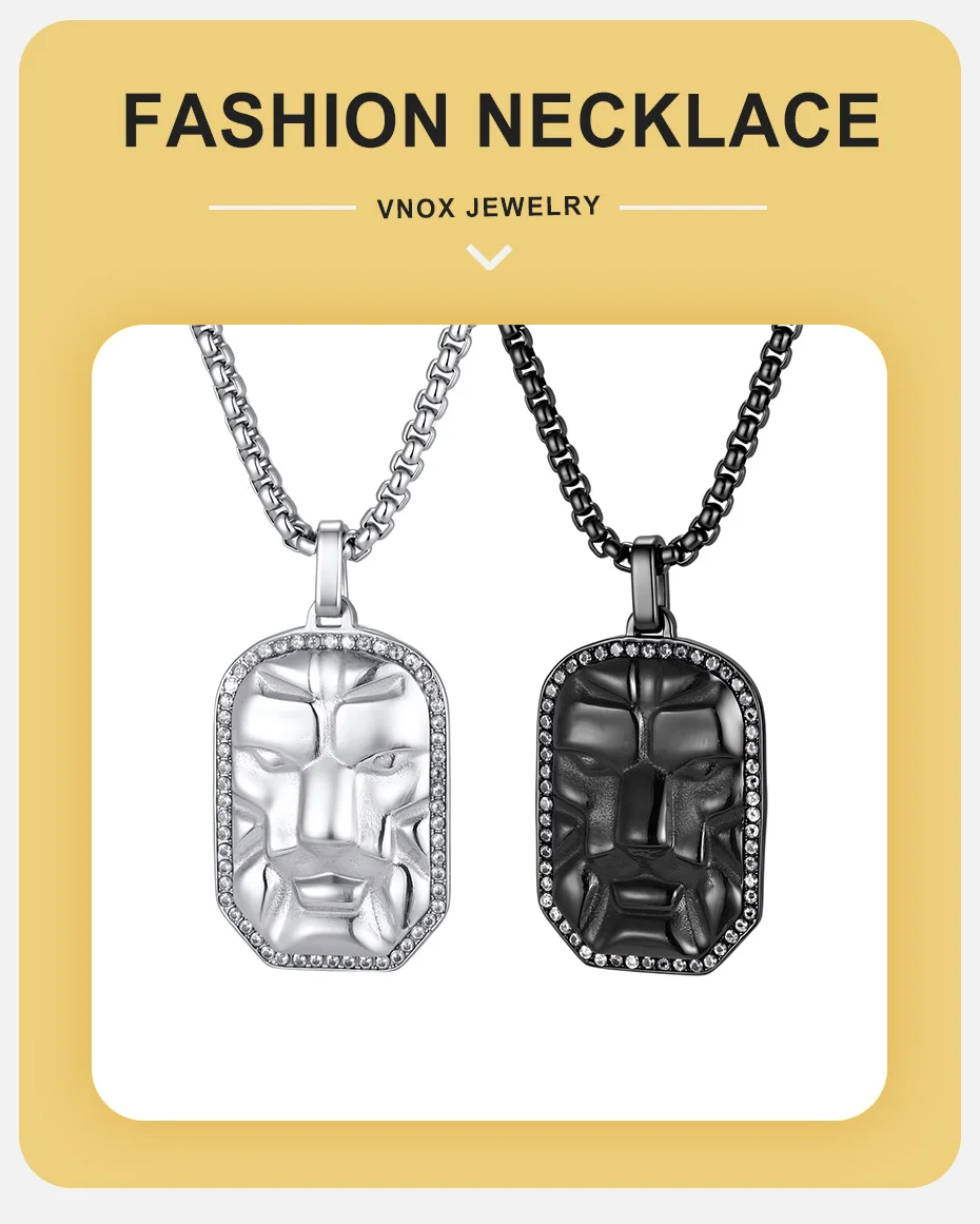 Vnox Herren 3D-Masken-Gesichts-Hundemarken-Halskette, Schwarz-Silberfarbener Edelstahl 60cm Kastenkette Hip-Hop Punk Schmuck Geschenk für Ihn – Detail 1