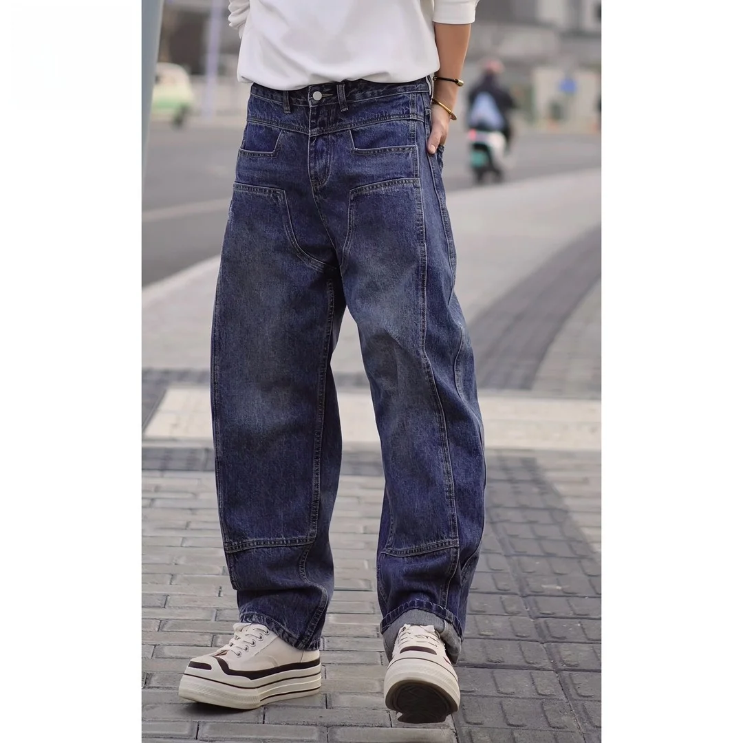 

3D Slim Fit Jeans Double Knee Thin Cone Version Casual Loose Cotton Polyester Blend Autumn Season Unbranded mid Waist Zipper