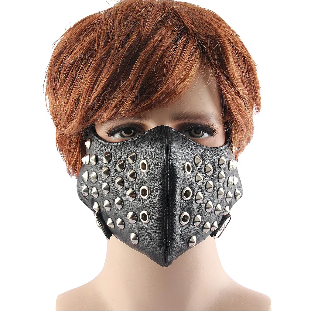 Biker Motorcycle Multi Rivet Spike Face Mask Men Womens Unisex Rock Punk Sunscreen Windproof Dustproof Leather Elastic Headband