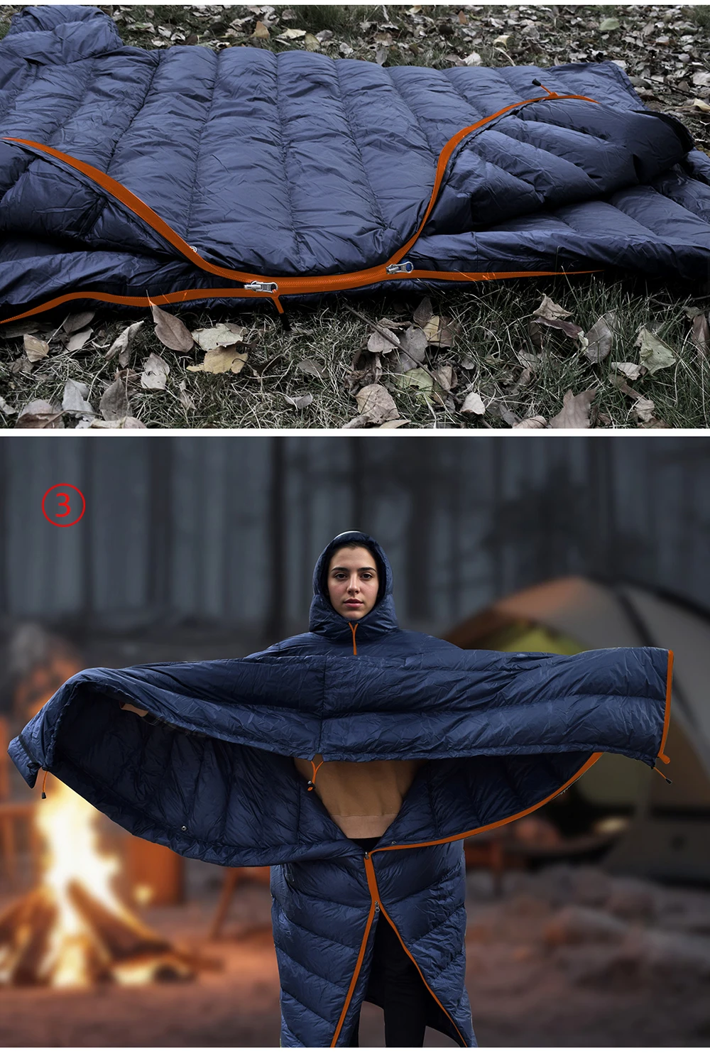 Kamperbox Winterschlafsack Poncho Winter Camping Poncho Winter Tragbarer Schlafsack Campingdecke PC600 – Detail 9