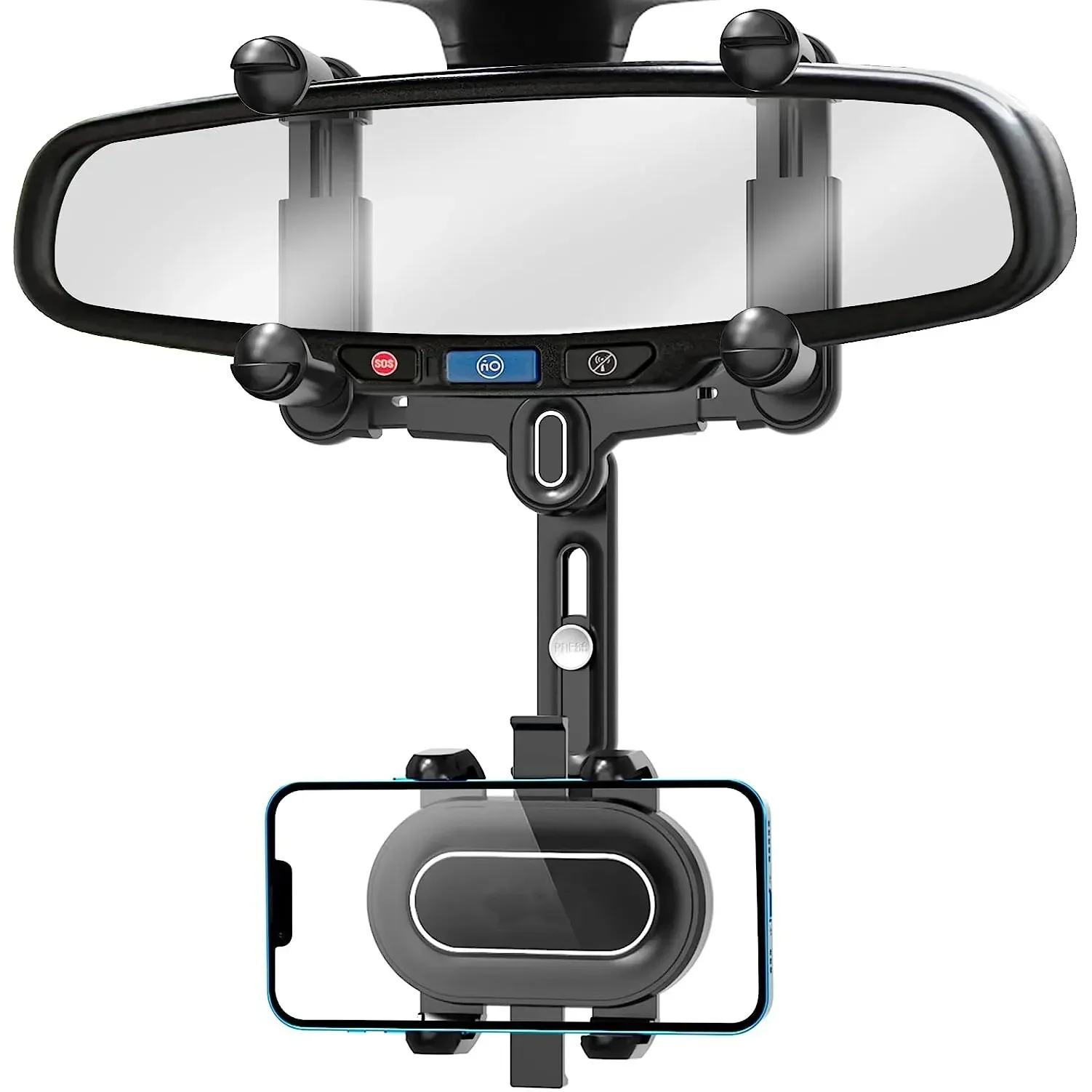 Large Rearview Mirror Phone Holder for Car 360°Rotatable and Retractable, for All Phones and All Car Rearview Mirror with Button