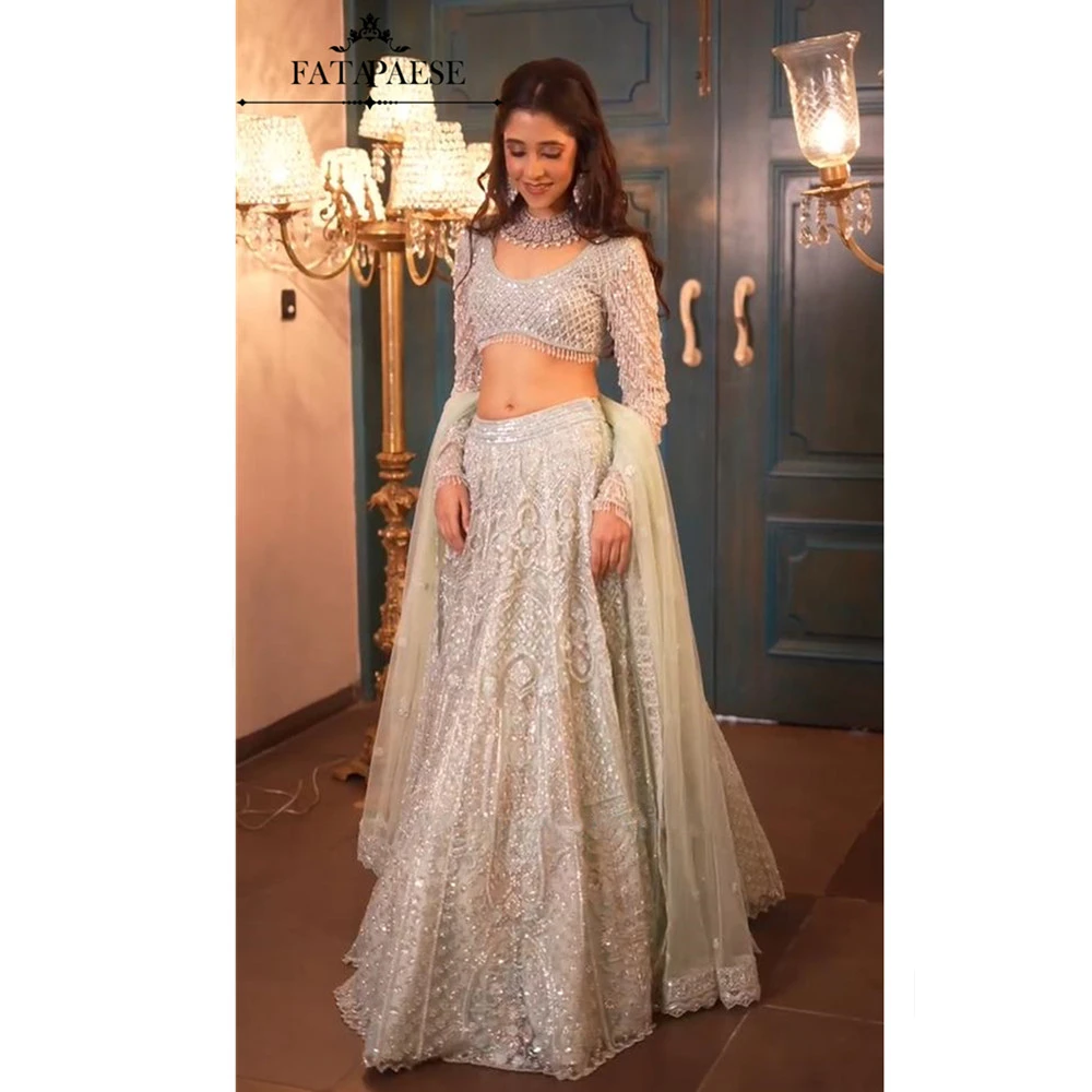 

FATAPAESE 2 Pieces Evening Dresses Luxury Customized Beaded Crystals 2-piece Set Prom Dresses for Wedding Party فساتين س