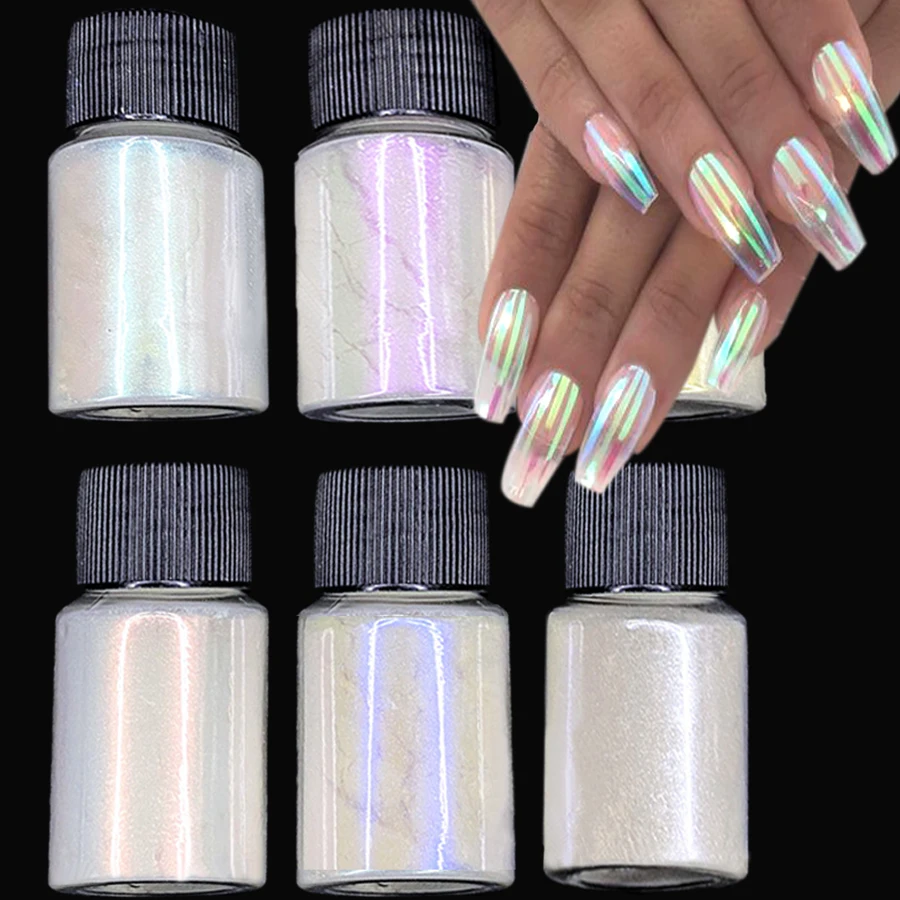 10g/botella de polvo de uñas cromado con purpurina de sirena, polvo holográfico para frotar, pigmento de Aurora con purpurina para uñas, salón en casa