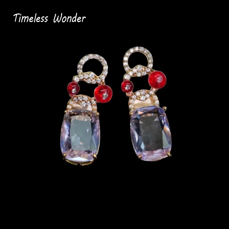 Timeless Wonder Fancy Crystal Zircon Geo Glass Pave Necklace Stud Earrings Women Designer Jewelry Set Sweet Top Rare Classy 4612