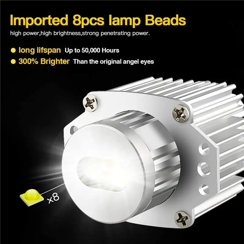 AB56-10Pcs Angel Eyes Canbus 80W LED Headlight Marker Light Bulbs Error Free For -BMW E90 E91 3 Series 2005-2008 Super White