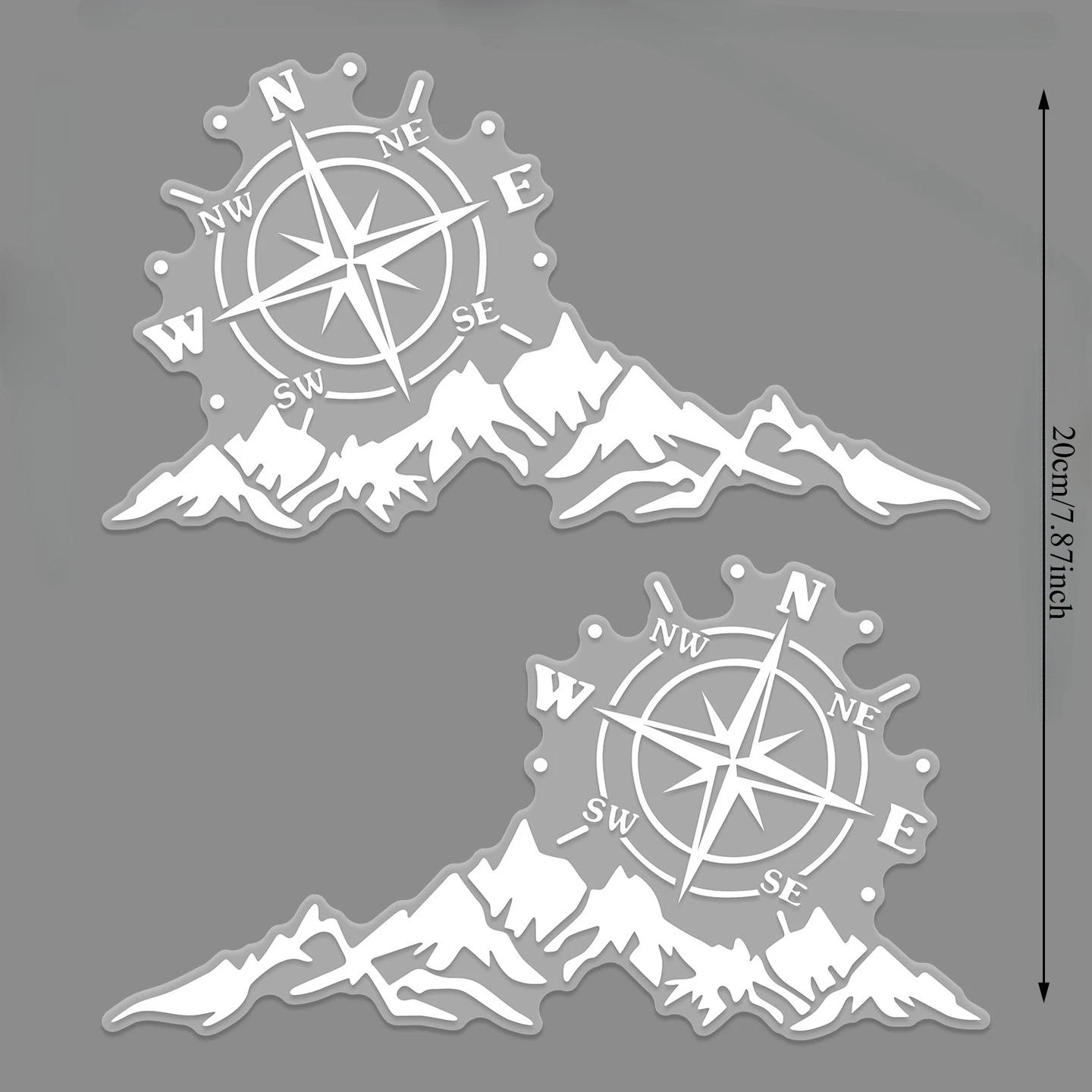 1set 2D Flat Mountain Compass Waterproof Vinyl Stickers Outdoor Adventure Pair Decals For Car Camper Van Motorcycle RV Decor