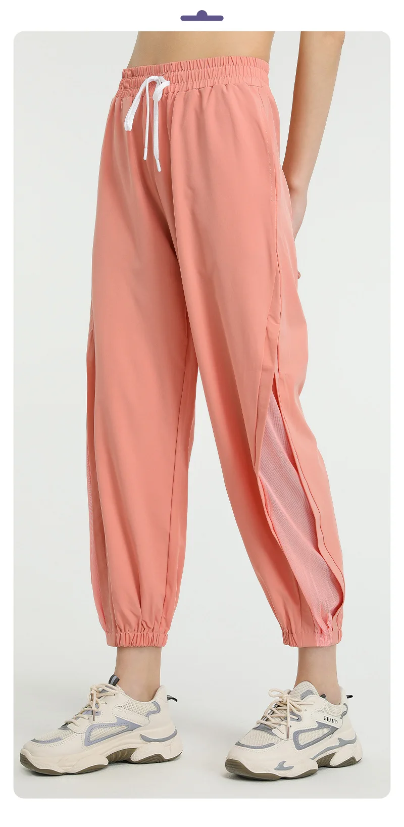 Primavera calças esportivas para fitness feminino fino solto amarrando calças de malha de secagem rápida correndo guarda-roupa calças de treinamento casual