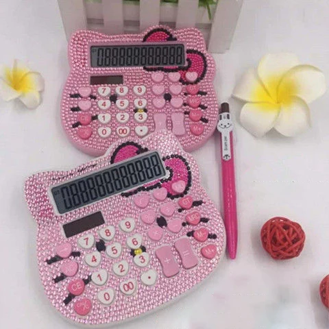 Original Hello Kitty Diamond Calculator Cartoon Korean Pink Diamond Heart-Shaped Button Kitty Crystal Diamond Ktcat Computer