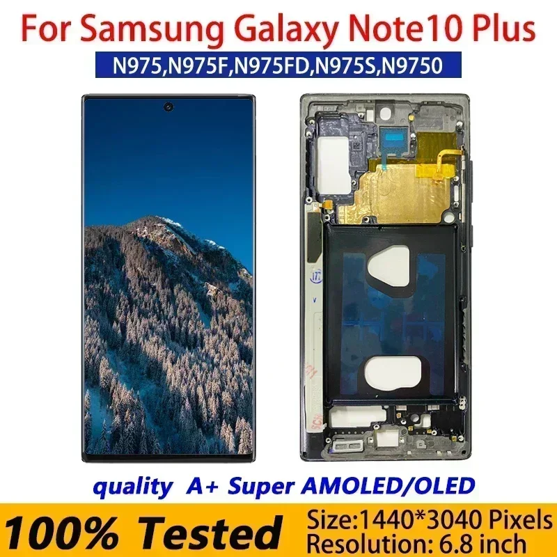 Super Amoled Note10+ LCD Display With Frame Touch Screen Replacement, For Samsung Galaxy Note 10 Plus, N975, N9750, NEW OLED TFT