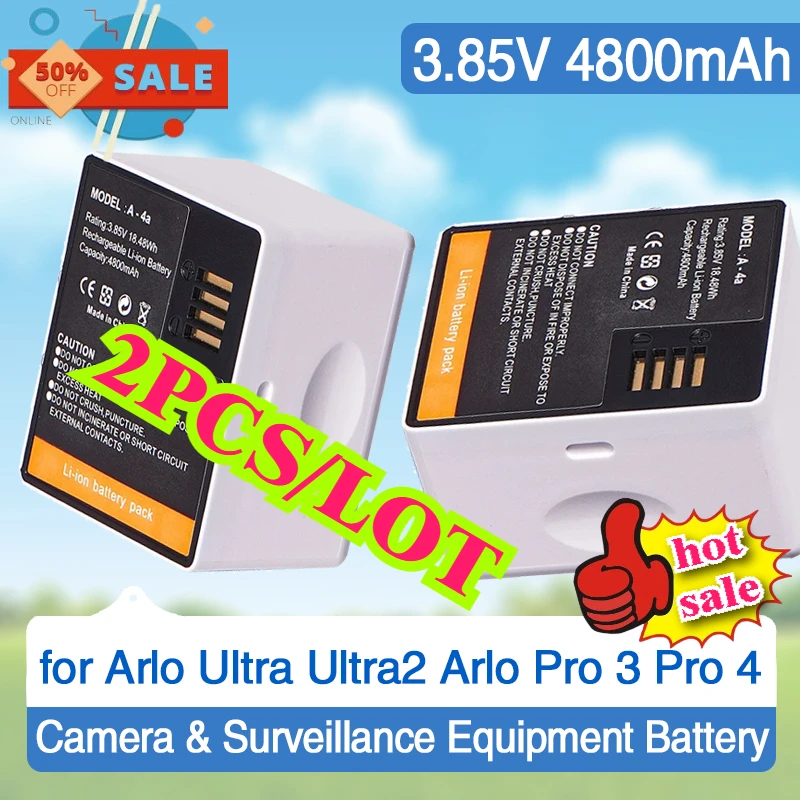 

2 шт./лот, аккумулятор A-4A для камер Arlo Ultra, Ultra2, Arlo Pro 3, Pro 4, VMC4040P, батареи для устройств мониторинга