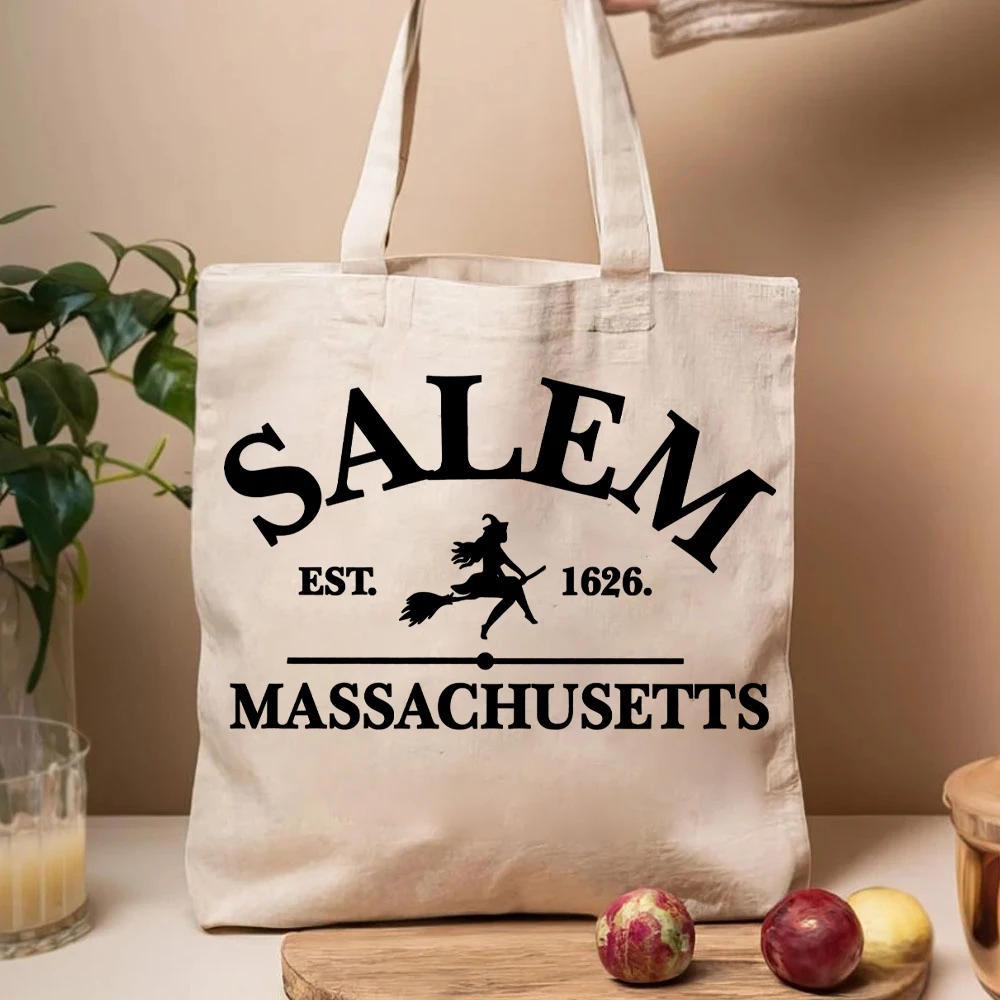 Salem Massachusetts Tote Bags Crewneck Halloween  Bags on Natural Color Gildan Hocus Pocus Women's Handbags Comfort Colours Bags