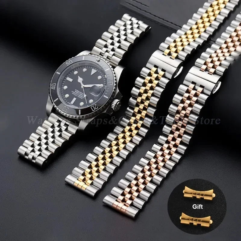 19/20/21/22mm Solid Stainless Steel Watch Band 12/13/14/16/17/18mm Strap Flat Curved End Semicircle Link Bracelet Replacement