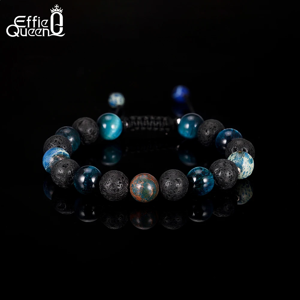 EFFIE QUEEN Natural Gem Stone Bracelet Vintage Shoushan Volcanic Stone Beaded Bracelet Bangle Crystal Wristband Jewelry GMB79