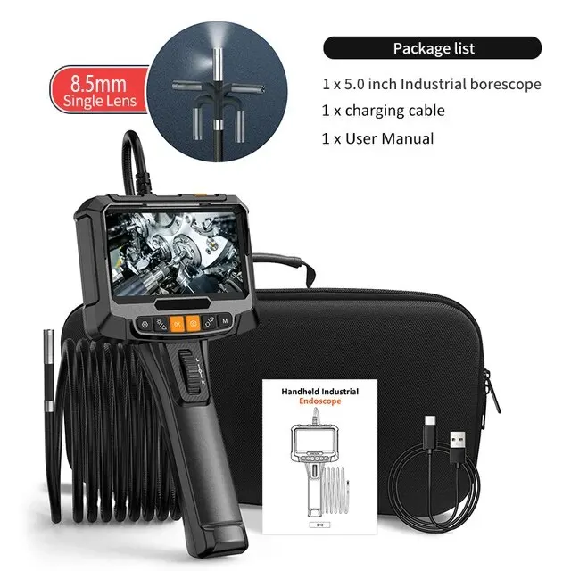 360 ° besturing Industriële Endoscoop Camera 8mm 5 "IPS Scherm Enkele & Dual Lens Inspectie Borescope 1080P Voor Auto Motor Pip