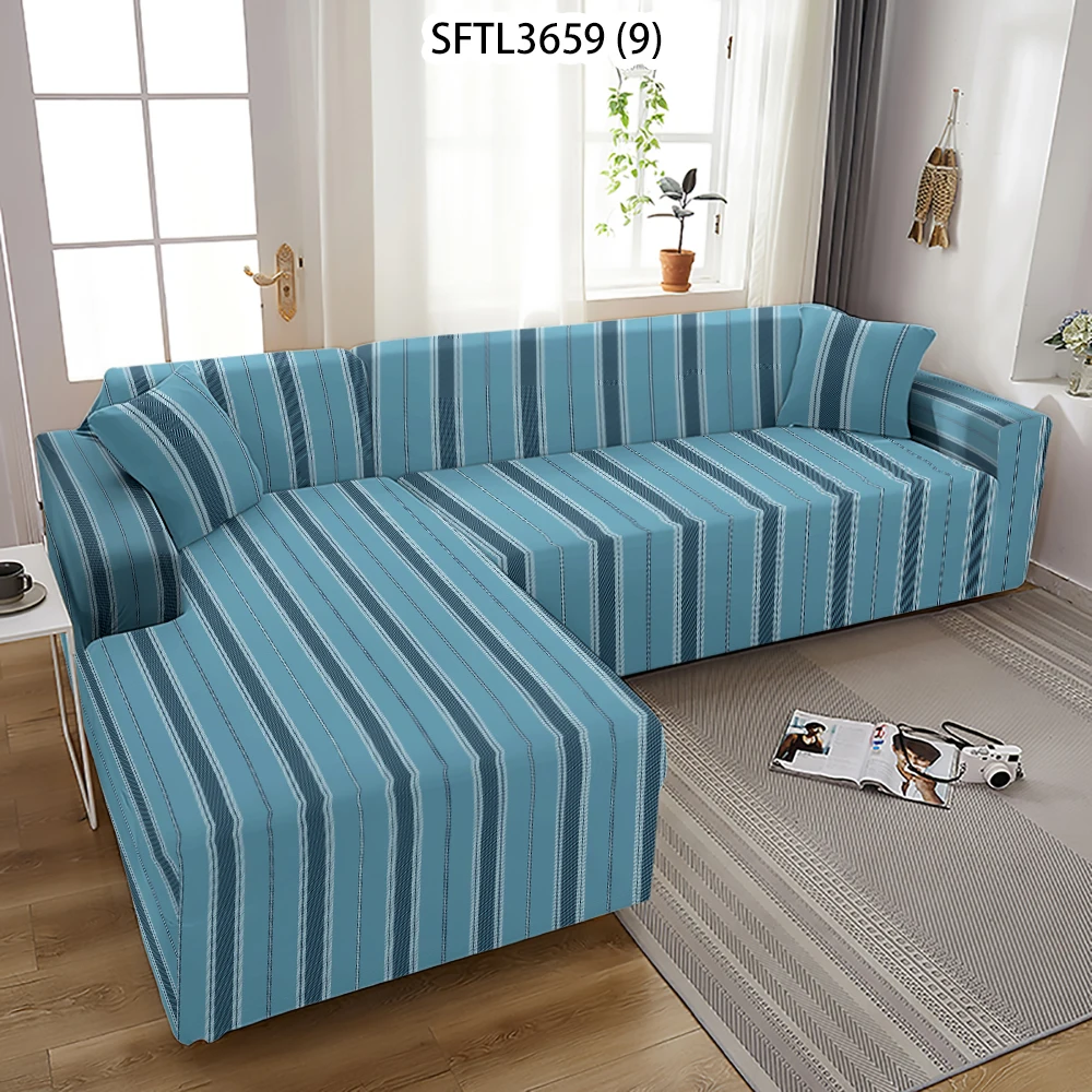 Plaid Stripe Printed Sofa Cover Dustproof Concubine Long Elastic Cover Sofa Seat Cover Corner Sofa Elastic Large Sofa