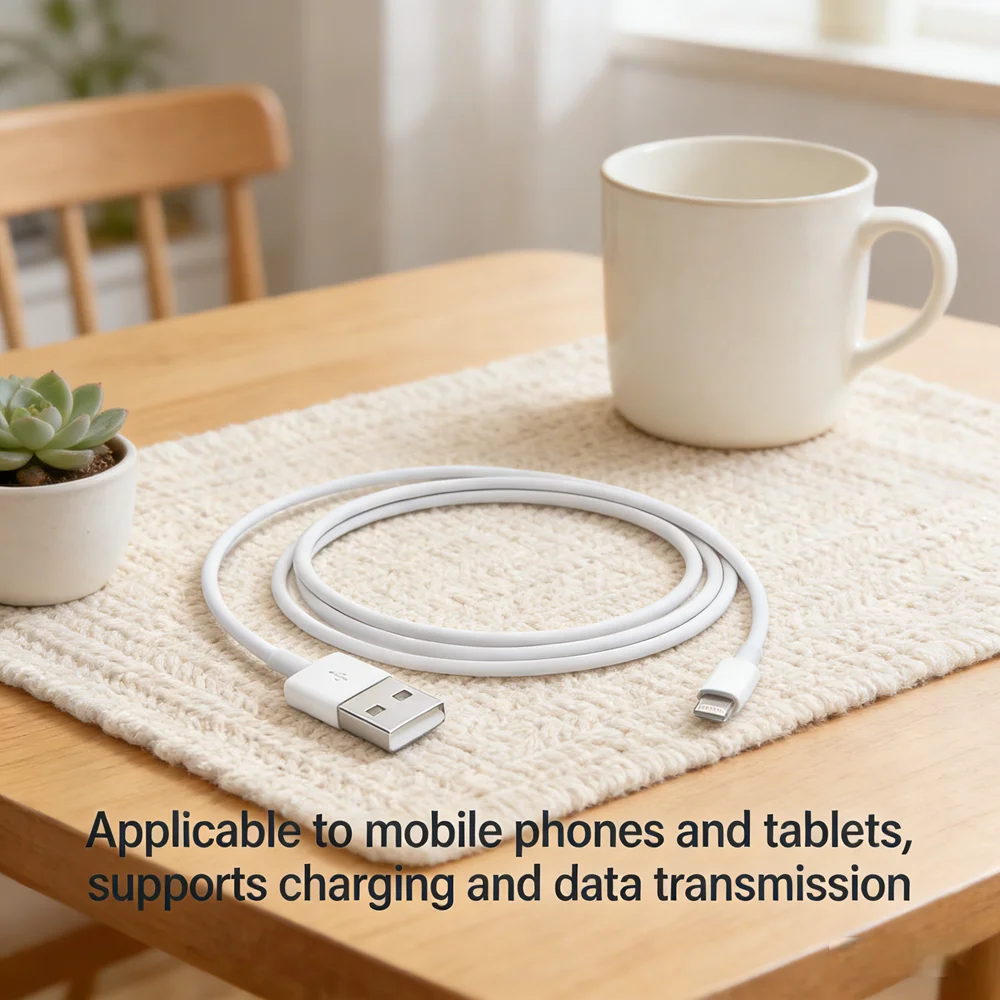 1-Piece 2M USB-A Fast Charge Cable White High Speed Data Transfer Cable Compatible with Mobile Phones Tablets Notebook PCs