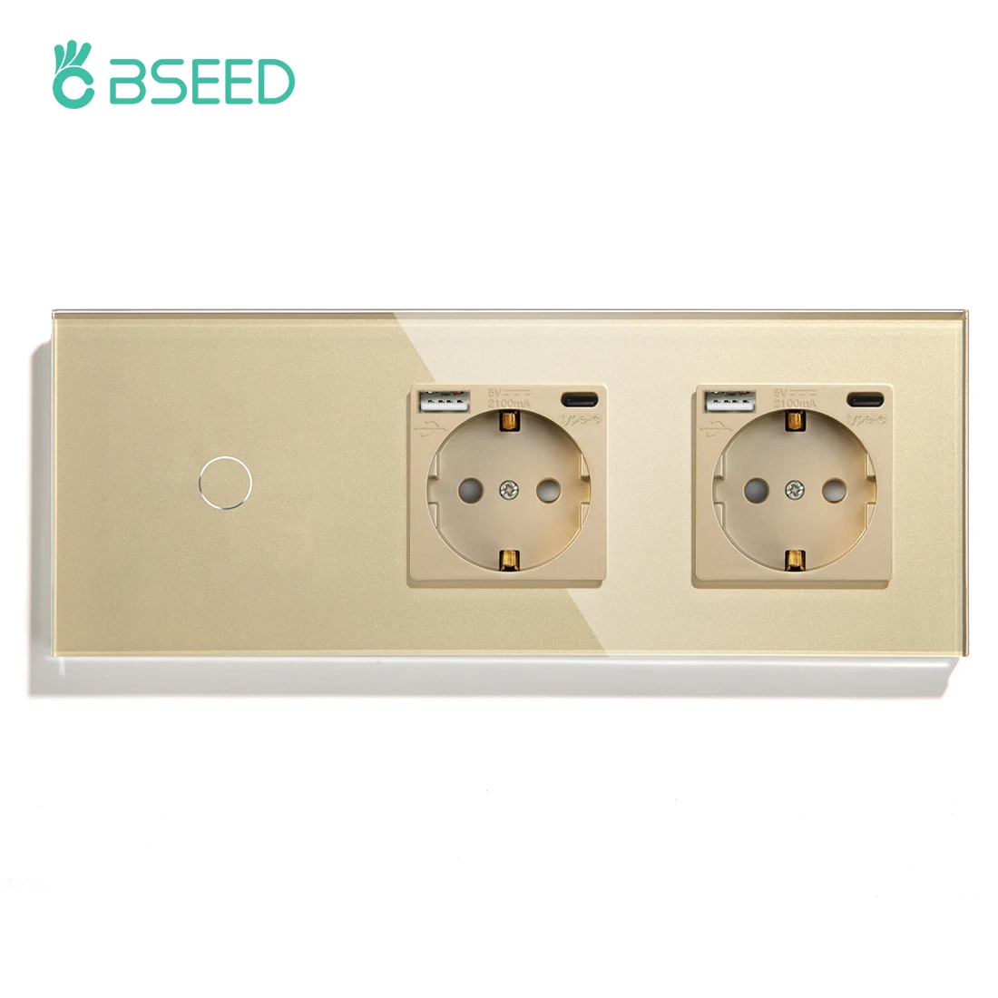 BSEED Touch-Schalter 1/2/3-fach 1-Wege EU-Standard Wandsteckdose mit USB Typ-C Elektrostecker Kristallglas-Panel 157mm 228mm