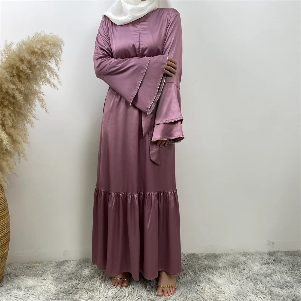 Abayas de satén para mujer, vestido musulmán de manga acampanada para fiesta, caftán de Dubái, Túnica de Turquía, Eid Jalabiya, Ramadán, ropa islámica, vestido árabe