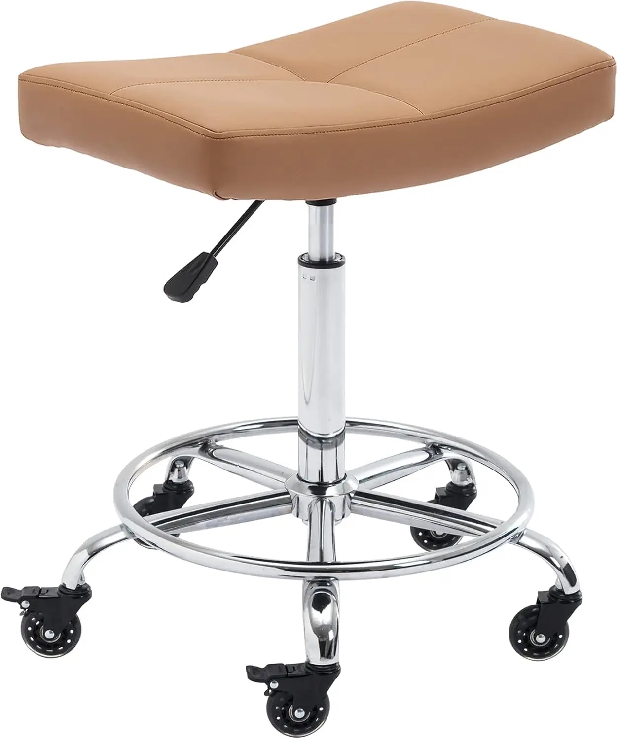 

Heavy Duty Adjustable Rolling Stool With Wide Seat, Lockable Rubber Wheels & Footrest - Swivel Stool Chair For Kitchen, Lab,
