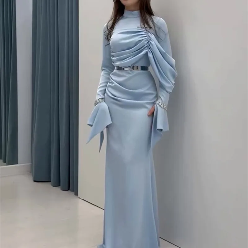 高級女性シャーリングパーティーゲストマキシドレスエレガントなロングフレアスリーブコルセットカクテルマーメイドウェディングセレブドレスウエディングドレス