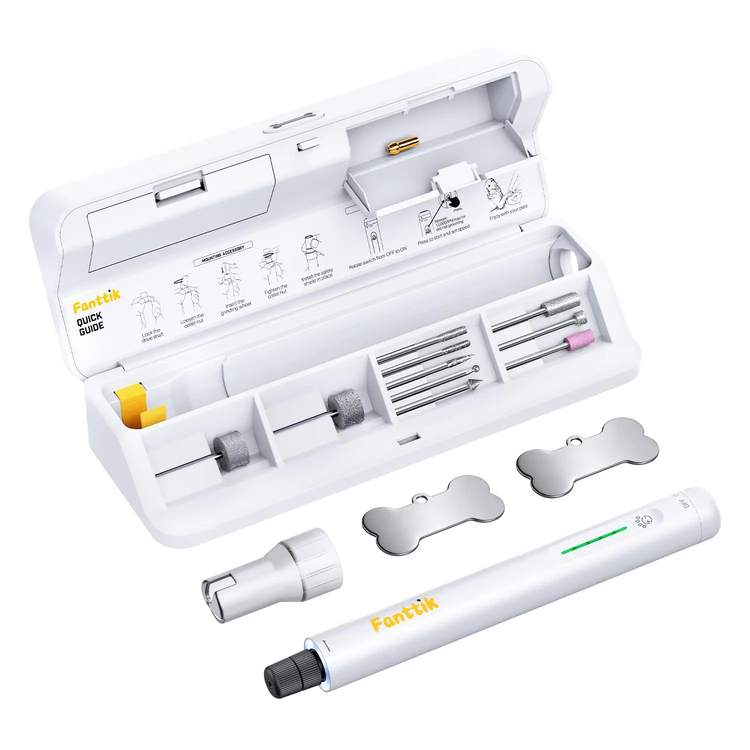 

Бесшумная электрическая машинка для стрижки когтей для животных со светодиодной подсветкой, 5 регулируемых скоростей для собак и кошек, перезаряжаемый набор для груминга