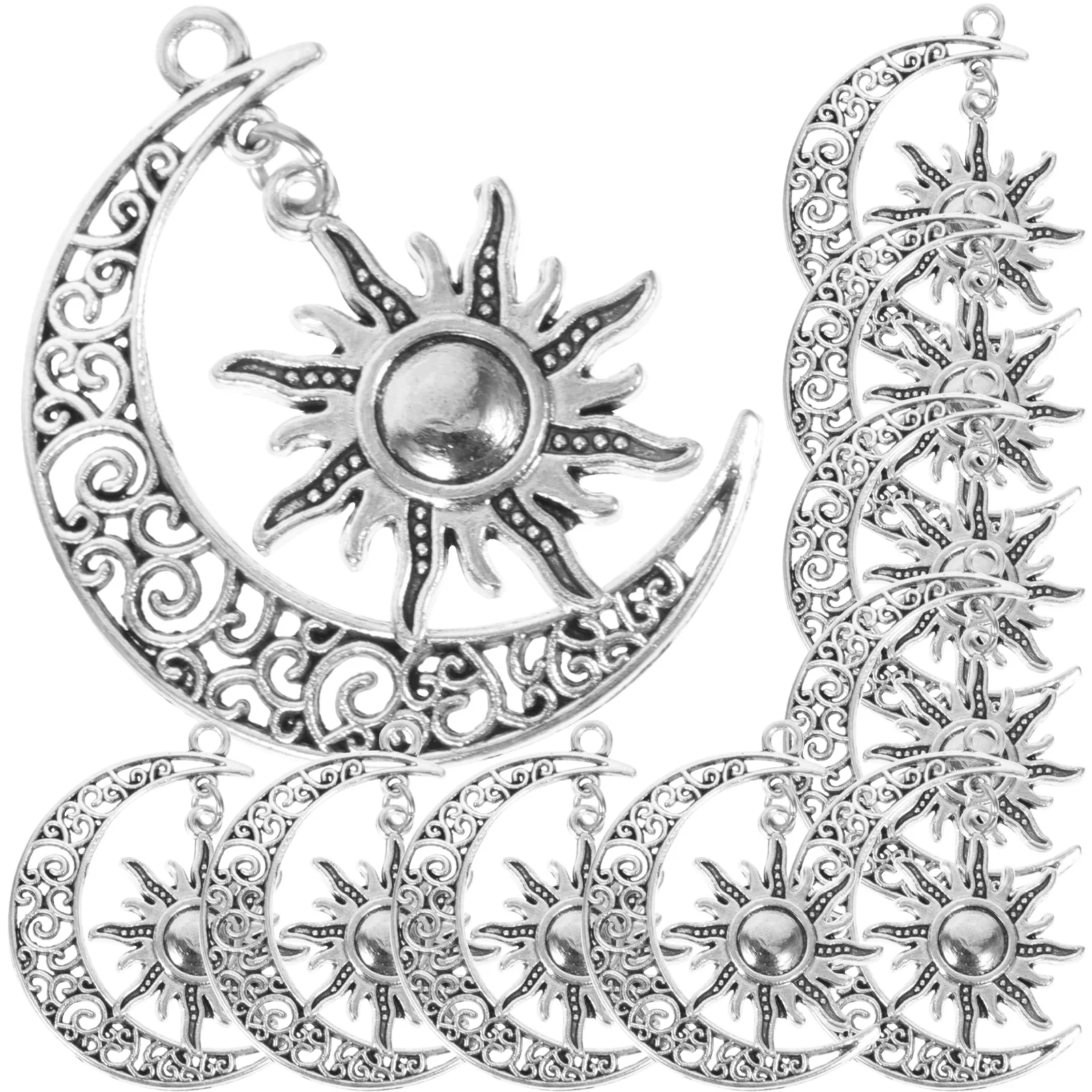

10 шт., набор подвесок из сплава с луной и солнцем, однотонные металлические подвески, уникальные аксессуары для изготовления ювелирных изделий своими руками, ожерелье с луной и солнцем