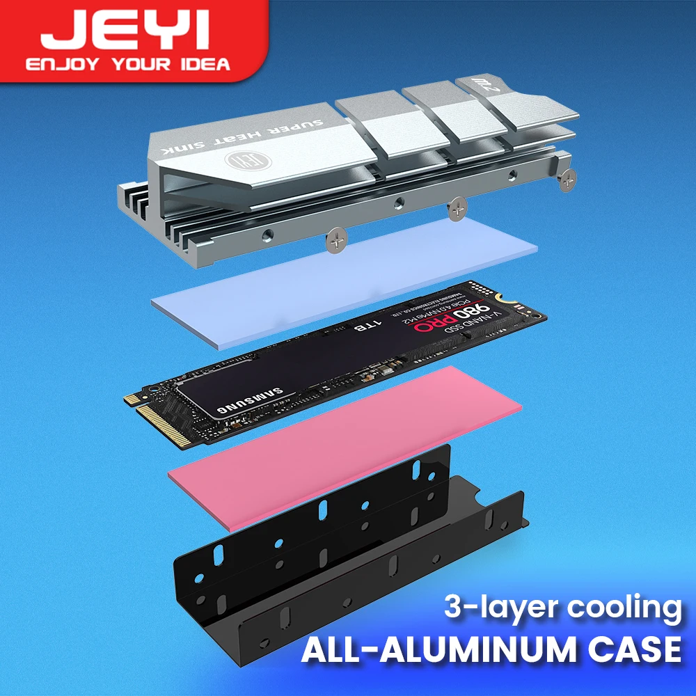 JEYI SSD Koeling M.2 Heatsink NVME Koellichaam NGFF M.2 2280 Aluminium Koeler Thermische geleidbaarheid Silicium Wafer Koeling