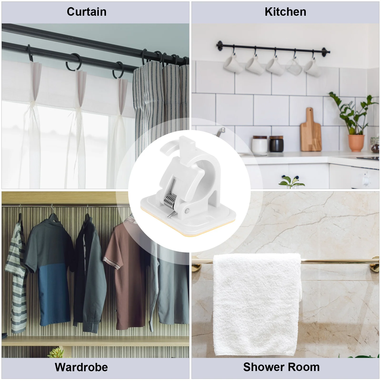 

10 pcs Self Adhesive Curtain Rod Bracket Holders Plastic Strong Stickiness Smooth Surfaces Furniture Tiles Stainless Steel Pole