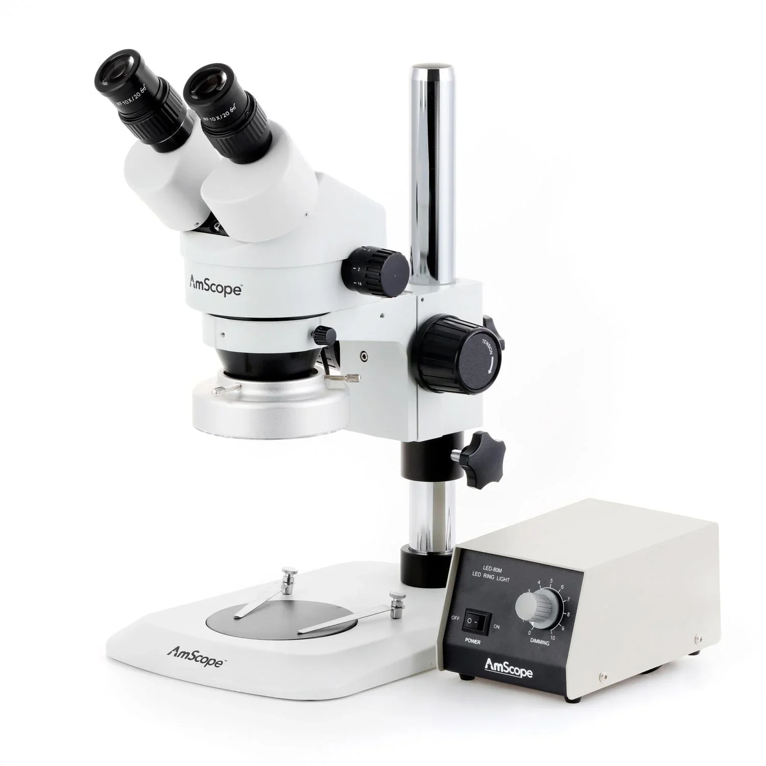 

AmScope Zoom Binocular Stereo Microscope+ Heavy Duty 80 LED Ring Light on Compact Pillar Stand