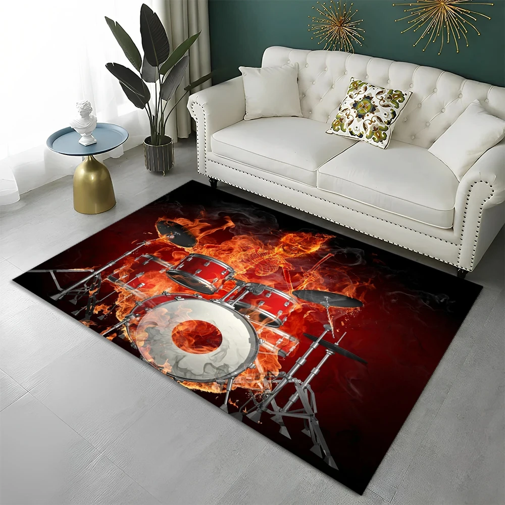 Drum Kit Music Instruments Area Rug,Carpet Rug for Living Room Bedroom Sofa Doormat Decoration, Kids Play Non-slip Floor Mat 3D