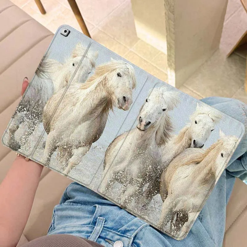 

White Horses Running Water For iPad Pro Air Mini 2 3 4 5 6 7 6th 7th 10th 11th 10.2 9.7 10.5 11 Foldable Tablet Case Gift
