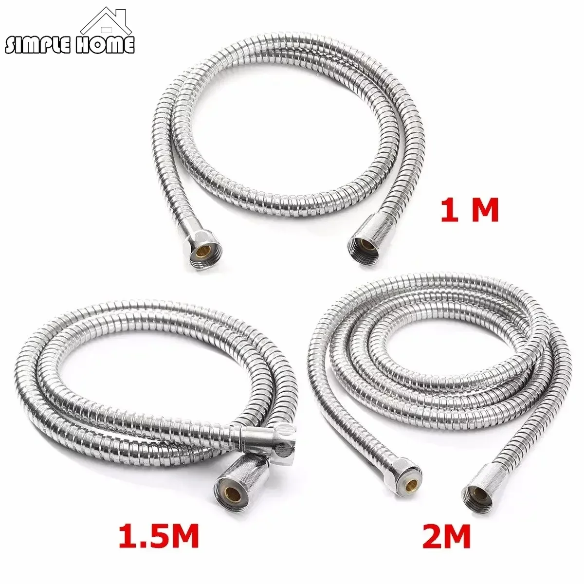 Steel Bathroom Accessories Water Head Showerhead Pipe Flexible Shower Hose 1m/1.5m Plumbing Hoses Stainless 1 Pcs