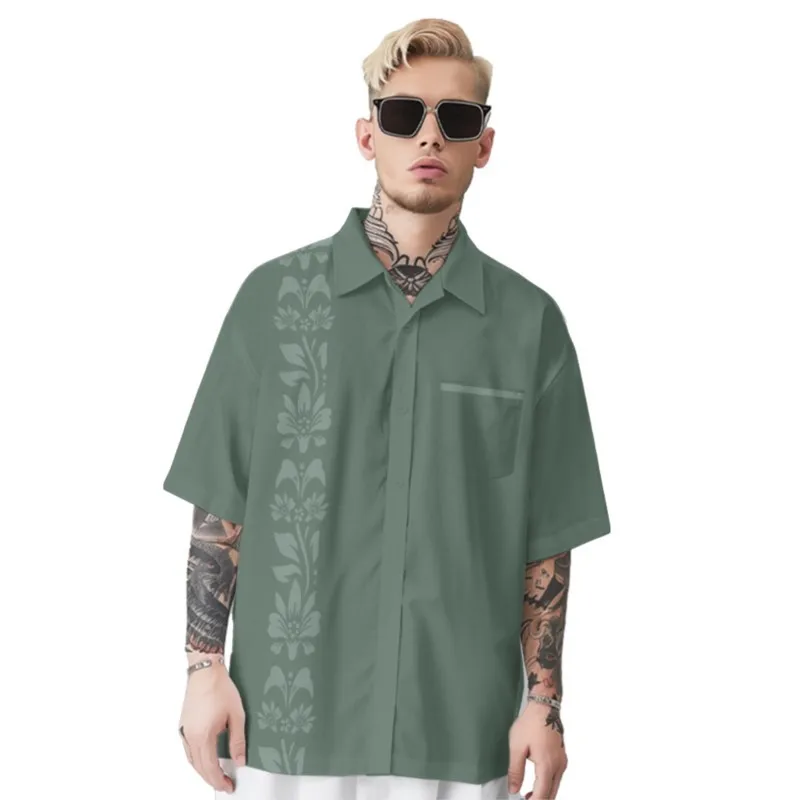 

Simple Pattern Print Shirt Men's Green Hawaiian Chest Pocket Shirt Casual Short Sleeve Daily Smart Business Shirt For Men