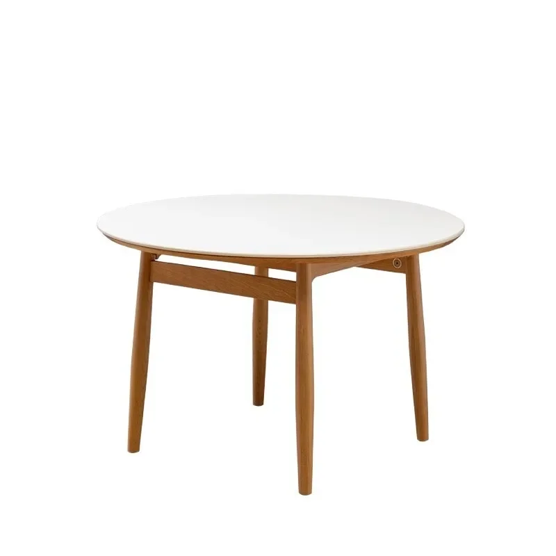 

Cherry wood rock slab round table Nordic black and white simple dining table and chair combination