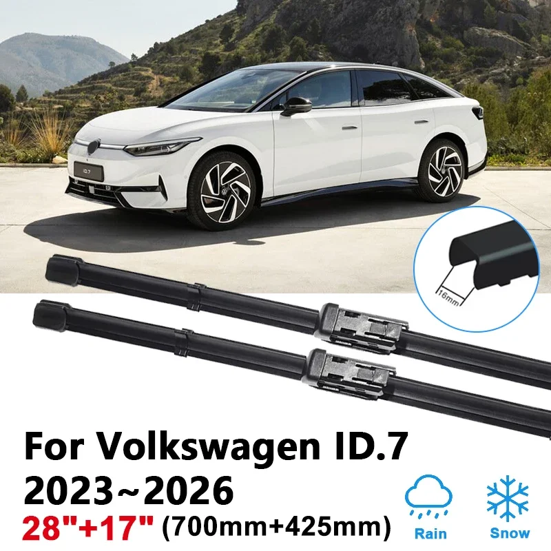 

28"+17" For Volkswagen VW ID.7 Vizzion 2023~2026 2024 2025 Car Wiper Wipe Window Front Wipers Blades Rubber Brushes Accessories