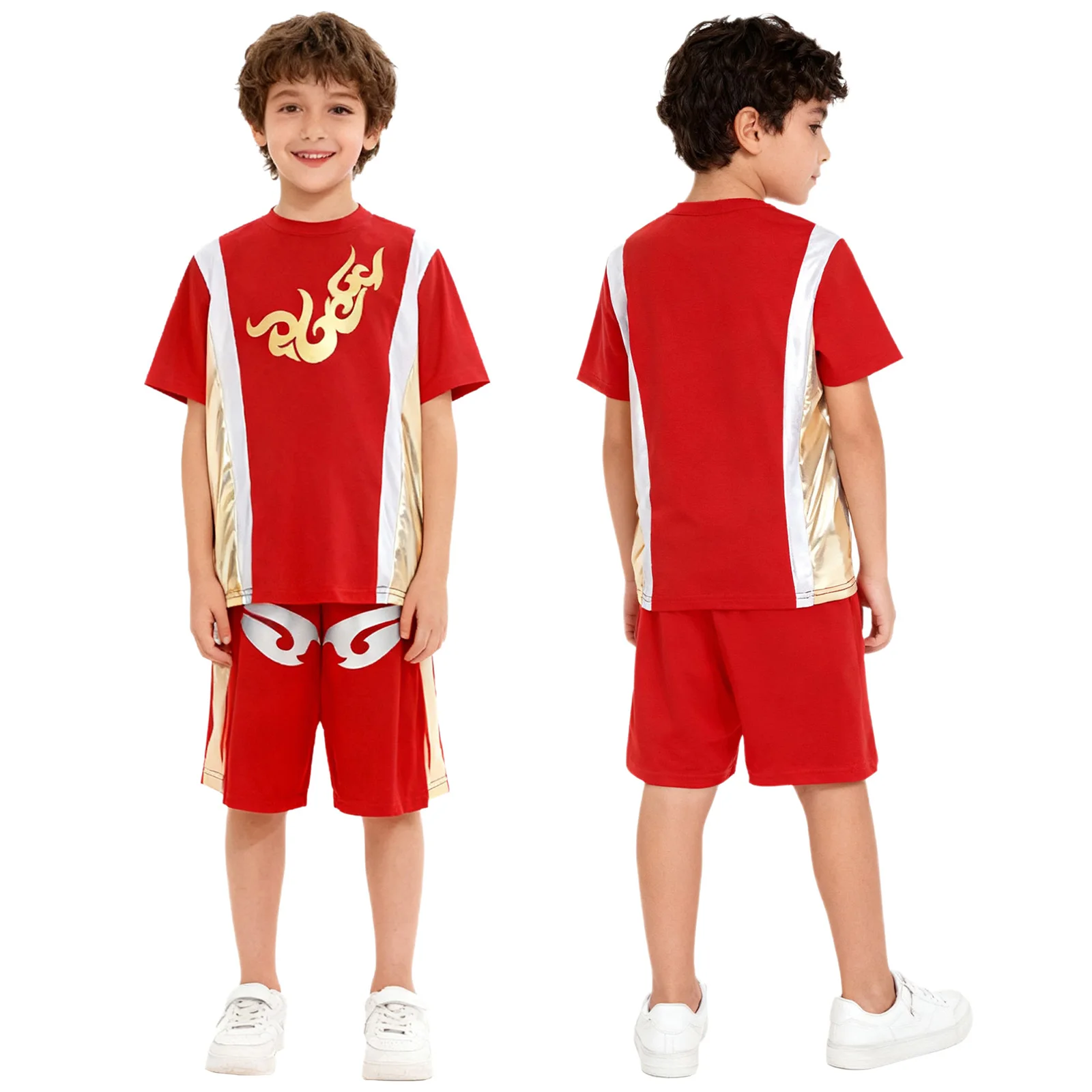 Traje de entrenamiento de Kickboxing para niños y niñas, camiseta atlética de manga corta metálica con pantalones cortos, trajes deportivos tipo bóxer